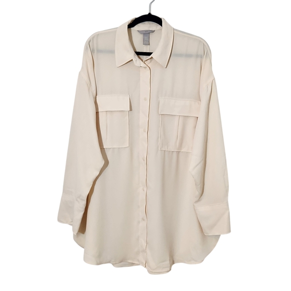 H&M Oversized Cream Button-Up Tunic Blouse Size XL Cream Tunic - Picture 1 of 8